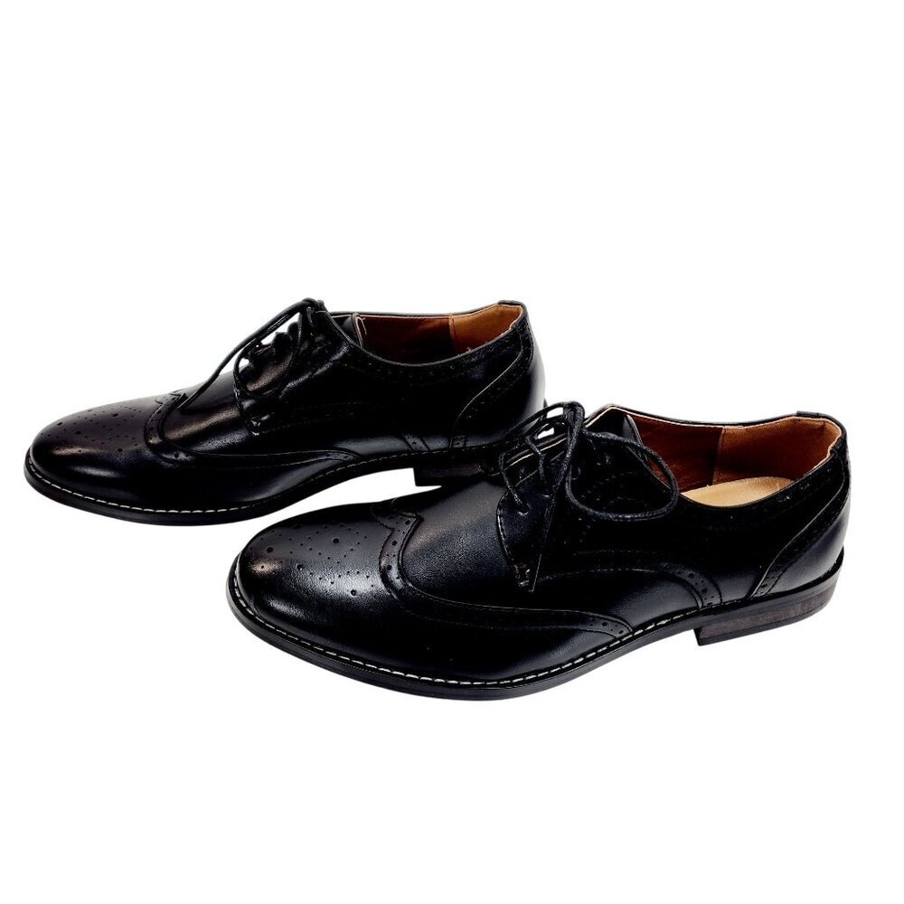 Mens Heez Black Leather Brogue Dress Shoes Size 11 New - Picture 6 of 14